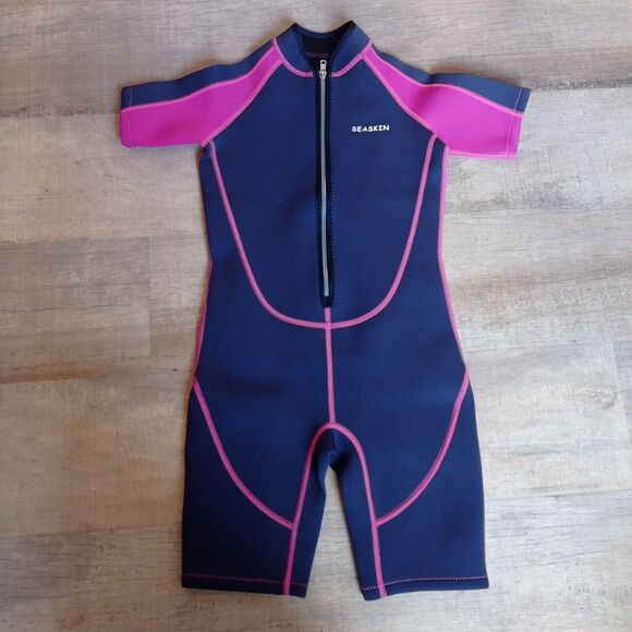 Seaskin Kids Wetsuit 2mm Shorty Diving Suit Navy/Pink Size 12 NWOT - Picture 1 of 6